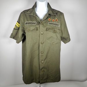 VTG 90s Hard Rock Cafe Army Green S Shirt MN Mall Military Style Stripes